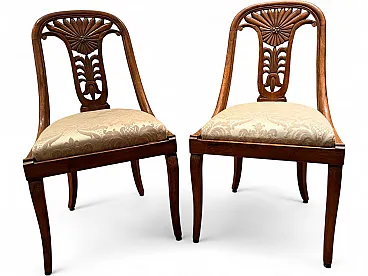 Pair of Neoclassical Style M‑Century Chairs in Carved Walnut, Italy, 1950s