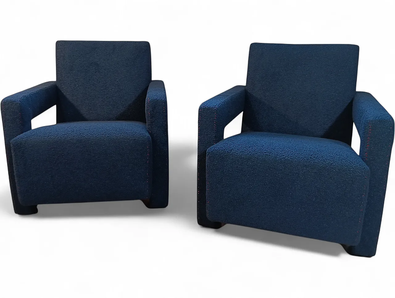 Coppia di Utrecht 637 Cassina in bouclé blu cuciture in rosso, 2000 115