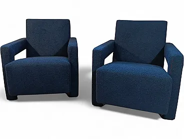 Coppia di Utrecht 637 Cassina in bouclé blu cuciture in rosso, 2000