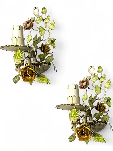 Pair of Tole Flower Sconces, 1960s