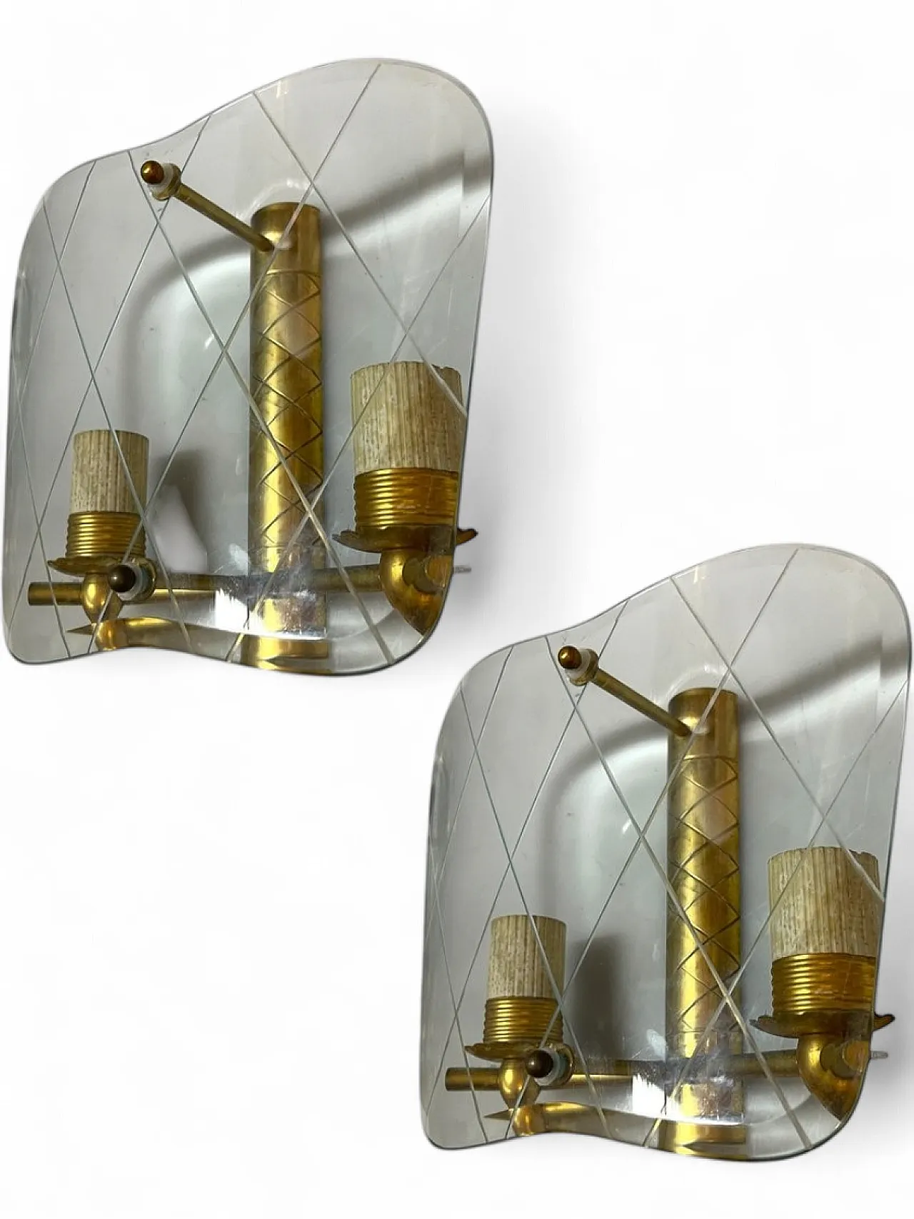 Pair of glass and brass sconces by Pietro Chiesa, 1940s 9
