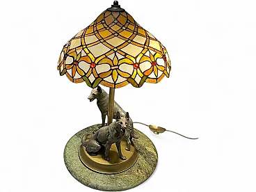 Vintage Tiffany style table lamp with marble base, 1950s