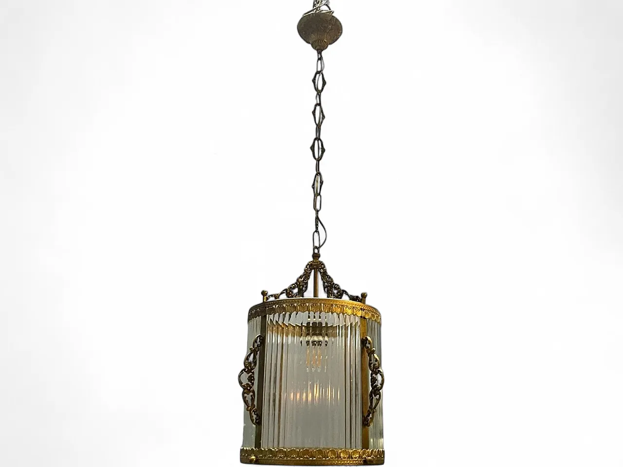 Vintage brass and glass pendant lamp, 1950s 14