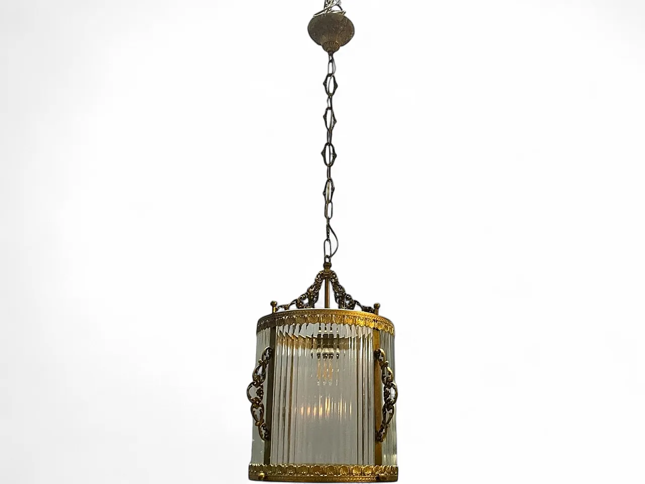 Vintage brass and glass pendant lamp, 1950s 15