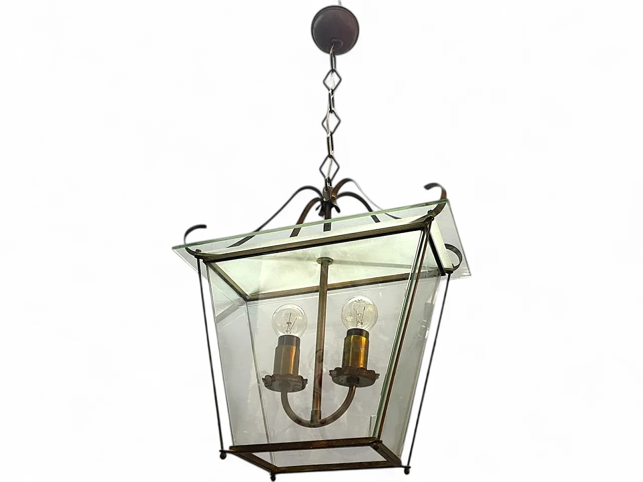 Mid-Century Modern Italian Faceted Glass and Brass Lantern in the Style of G. Ulrich, 1940s 11