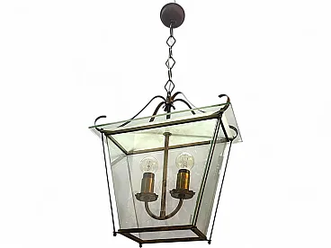 Mid-Century Modern Italian Faceted Glass and Brass Lantern in the Style of G. Ulrich, 1940s