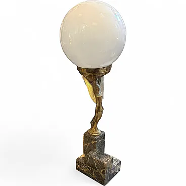 Marble, gilded metal and milk glass table lamp, 1930s