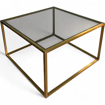 Willy Rizzo style brass and smoked glass coffee table, 20th century