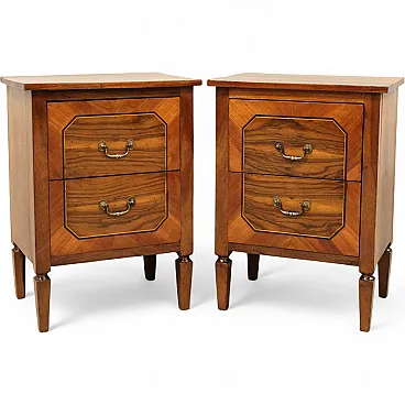 Pair of Louis XVI bedside tables Italian inlaid walnut, 18th century