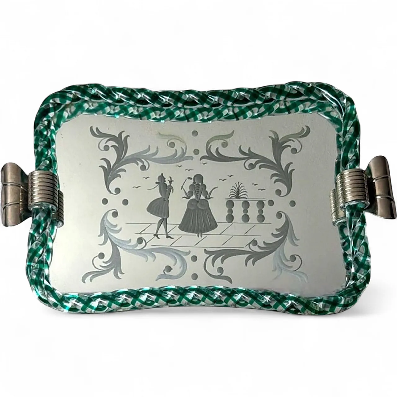 Murano vanity tray with hand-engraved mirror, 20th century 20