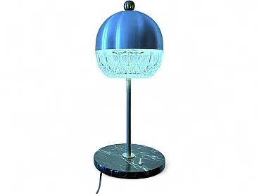 Lampada da tavolo in cristallo, marmo e ottone, anni '60