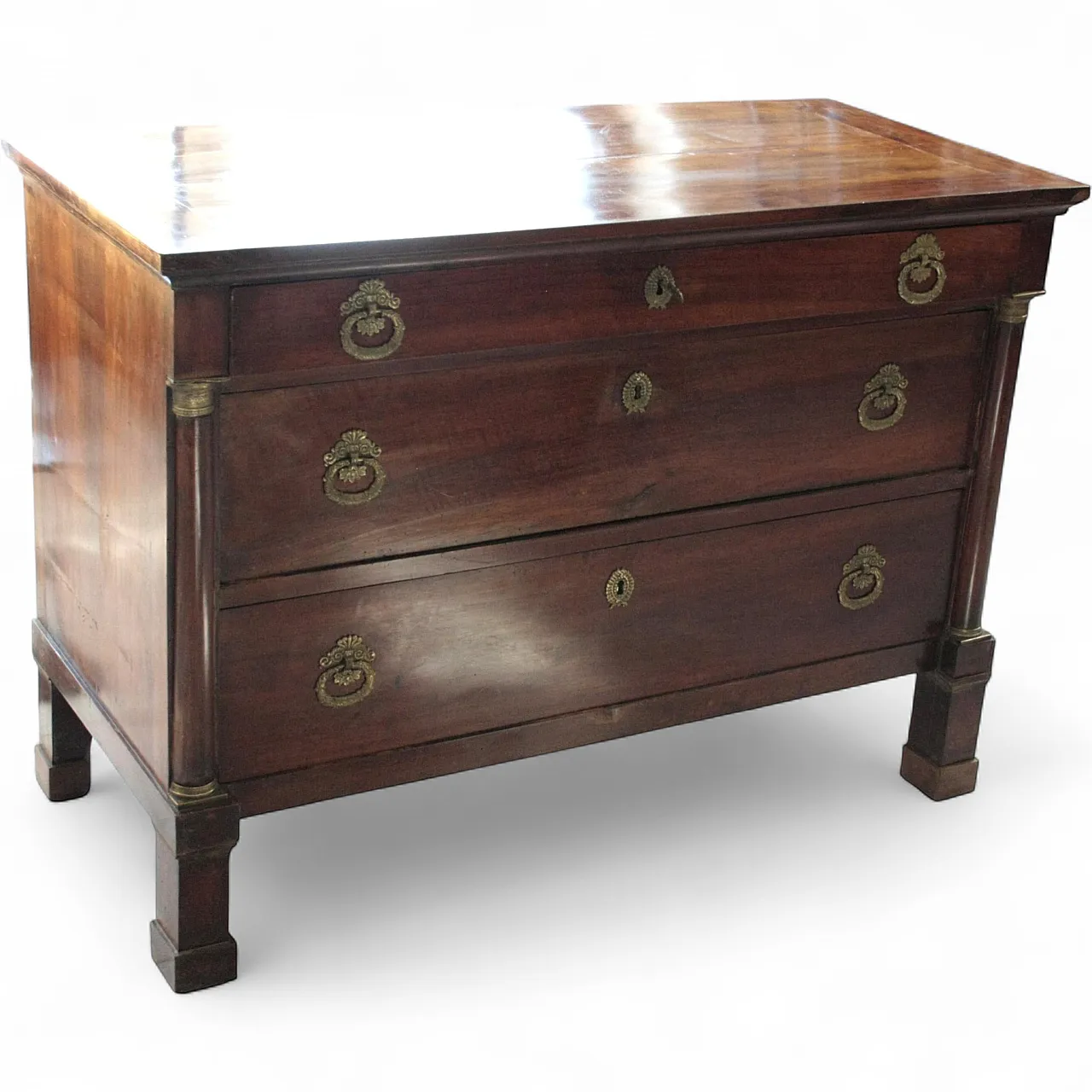 Empire walnut chest of drawers with bronze details, 19th century 17
