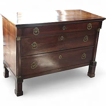 Empire walnut chest of drawers with bronze details, 19th century