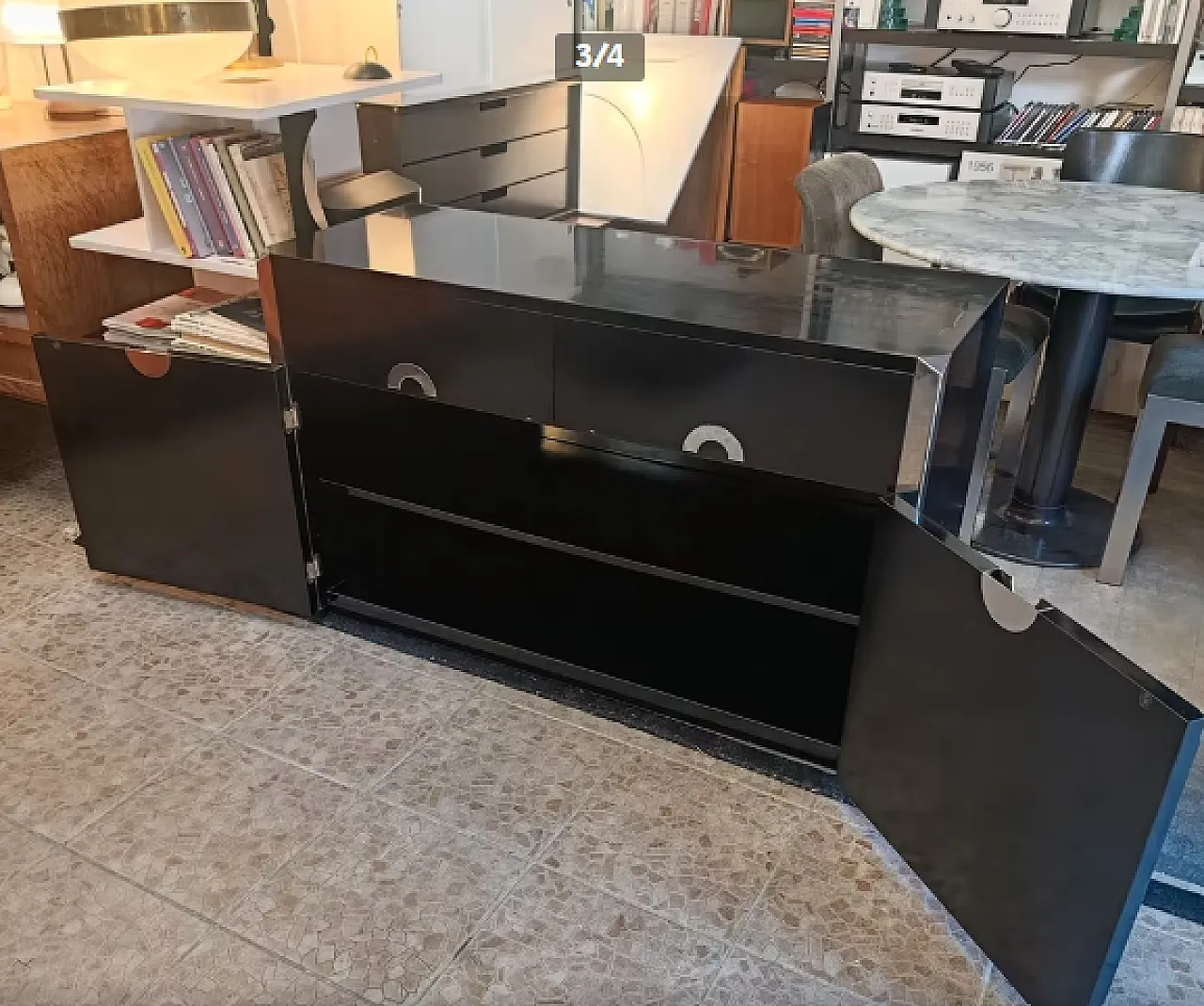 Black sideboard with steel inserts by Willy Rizzo, 20th century 3