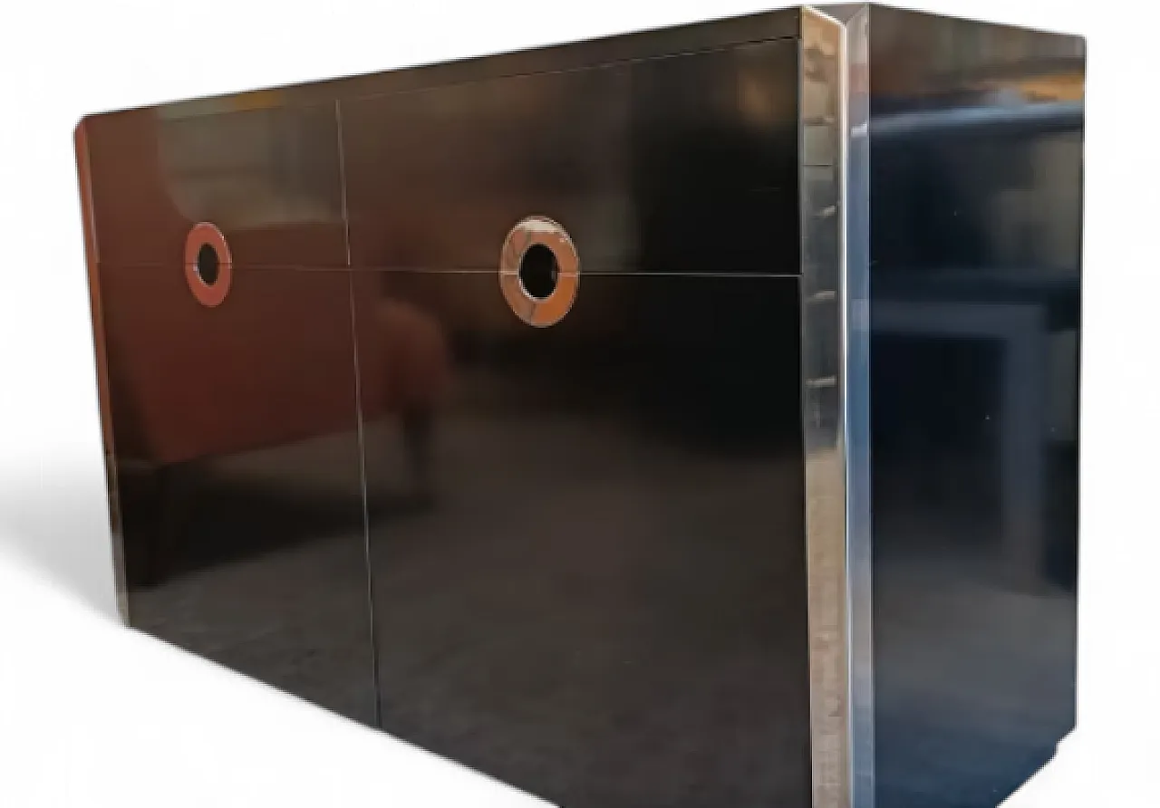 Black sideboard with steel inserts by Willy Rizzo, 20th century 5