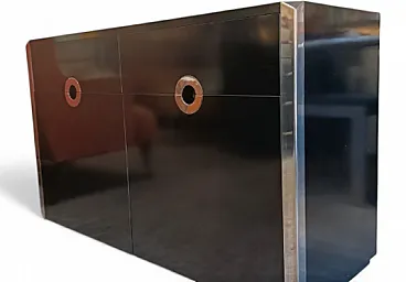 Black sideboard with steel inserts by Willy Rizzo, 20th century