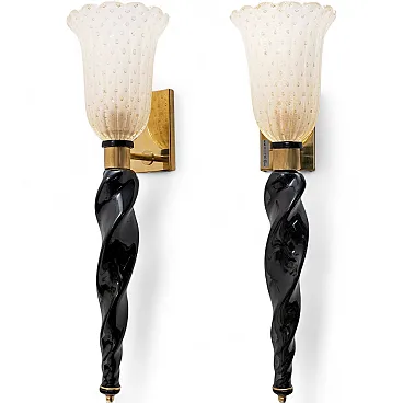 Pair of Murano glass wall sconces and brass, 20th century