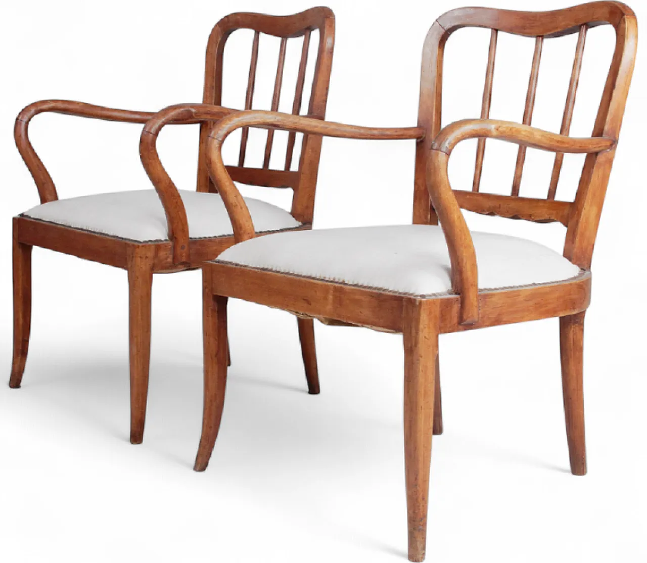 Coppia di poltroncine in legno ed ecopelle, anni '40 10