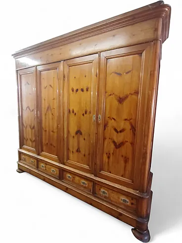 Larch wardrobe with 4 doors and 4 drawers, 19th century
