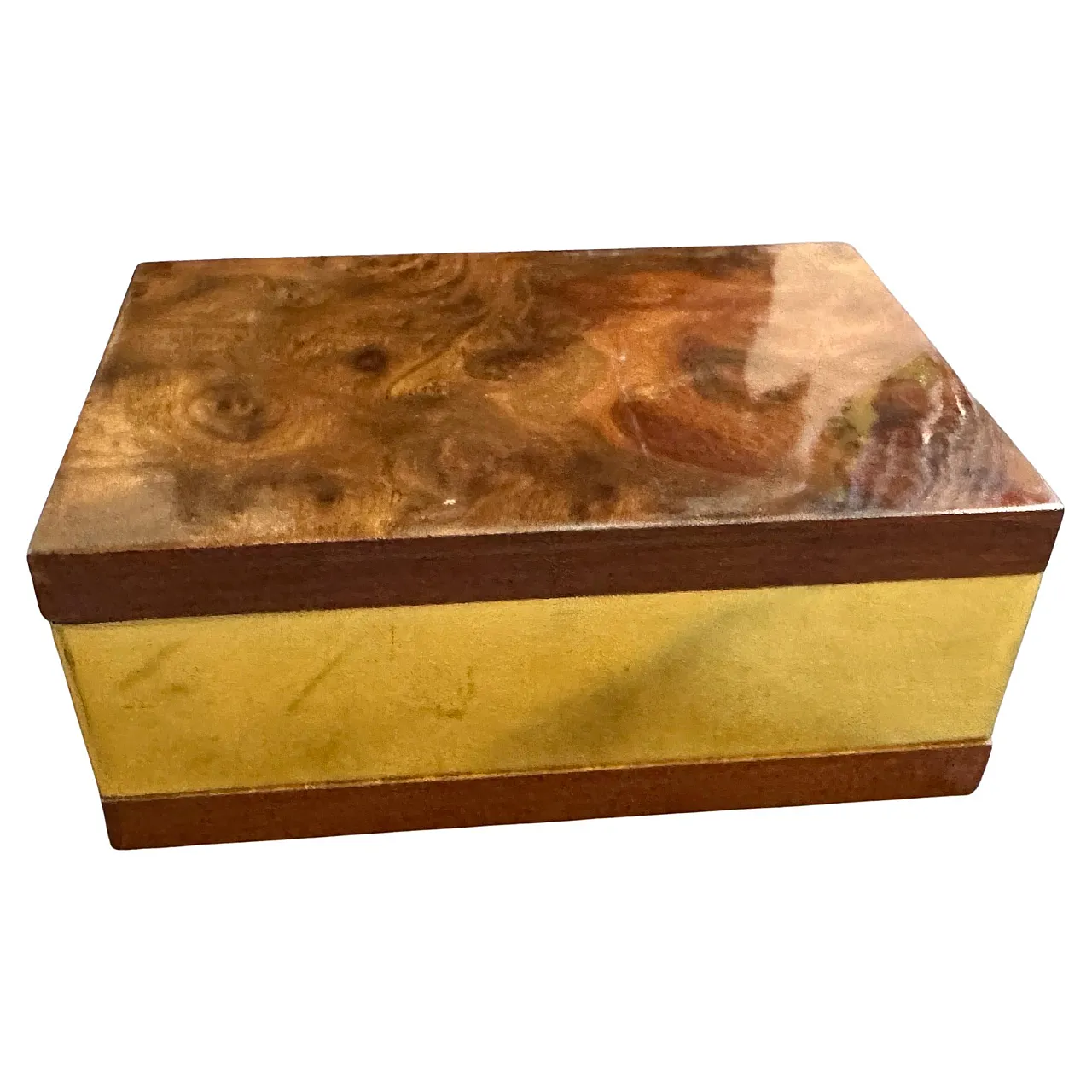 Mid-Century Modern walnut root and gilt metal luxury box, 1970s 1