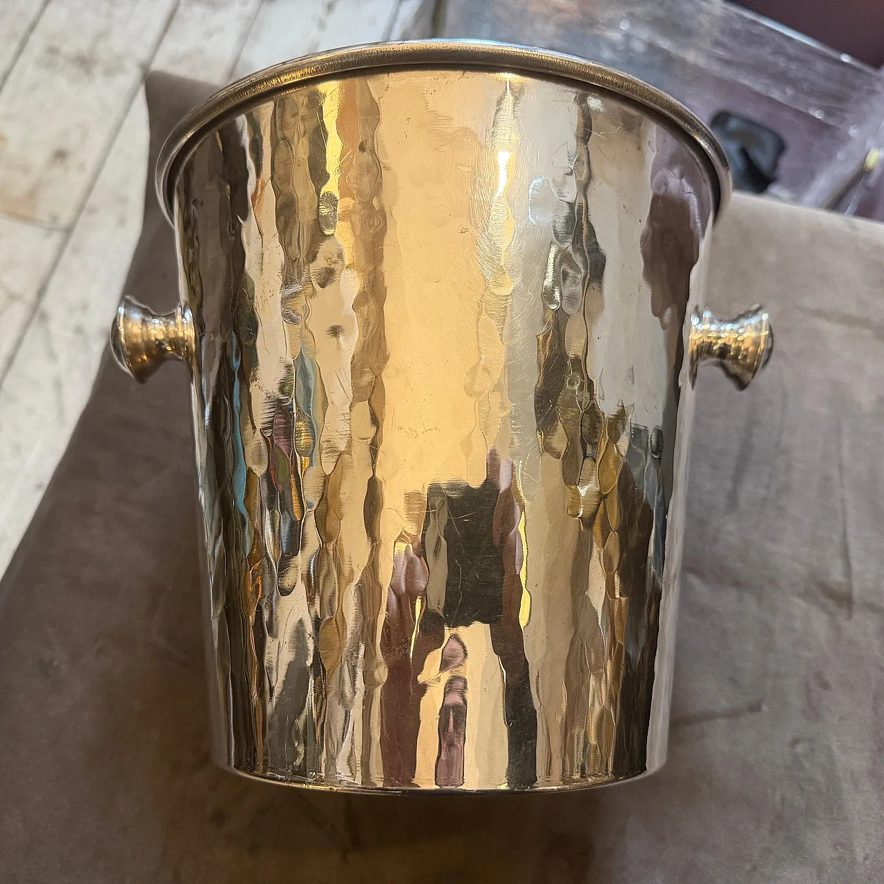 Mid-Century Modern silver plated hammered wine cooler, 1970s 2