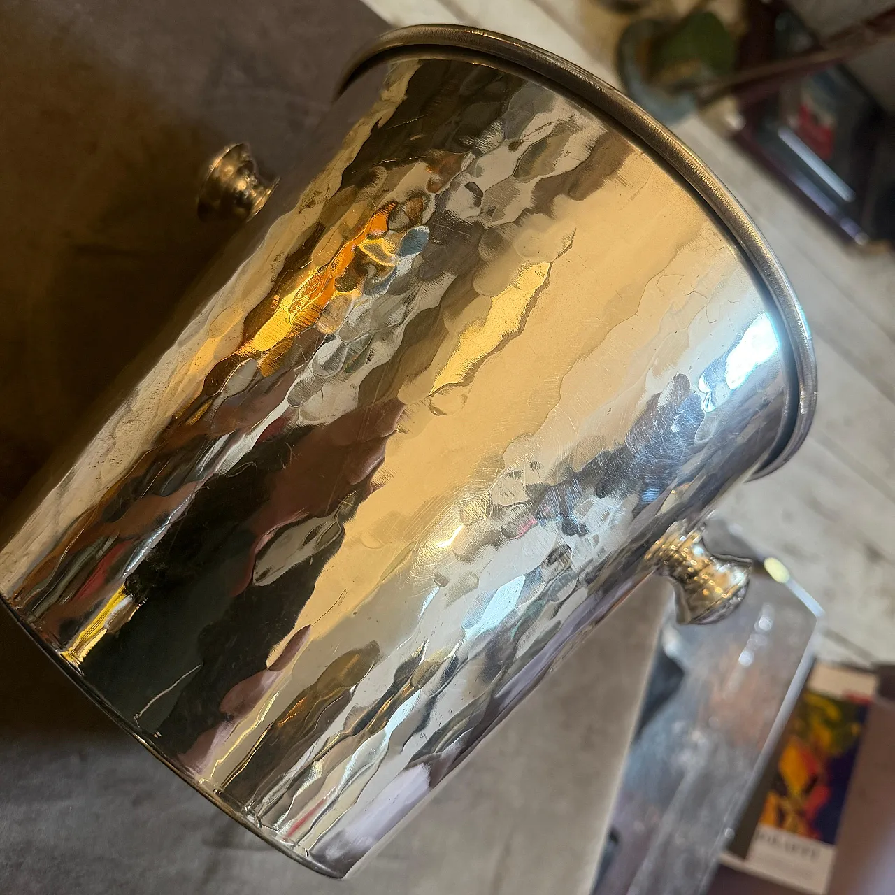 Mid-Century Modern silver plated hammered wine cooler, 1970s 3