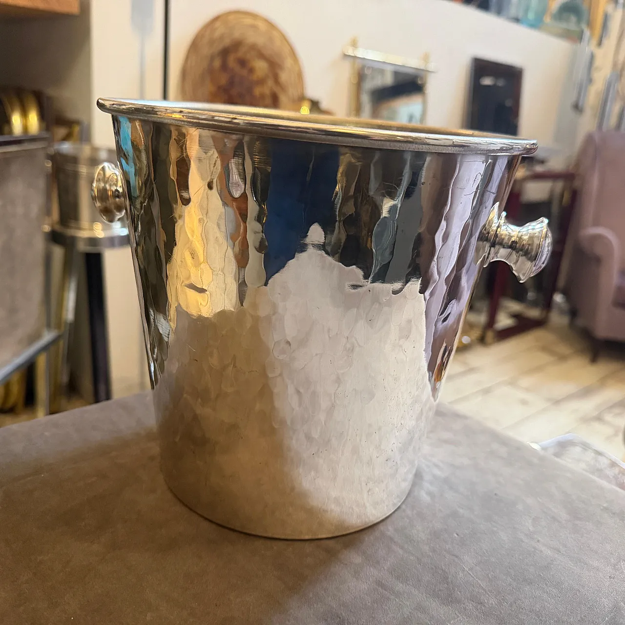 Mid-Century Modern silver plated hammered wine cooler, 1970s 9
