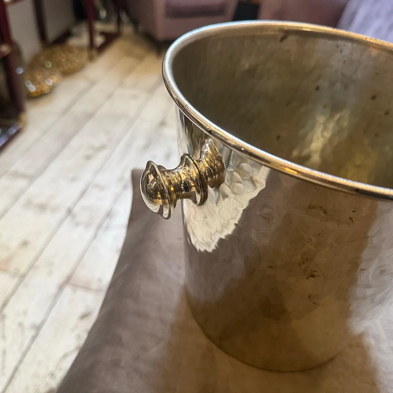Mid-Century Modern silver plated hammered wine cooler, 1970s 10