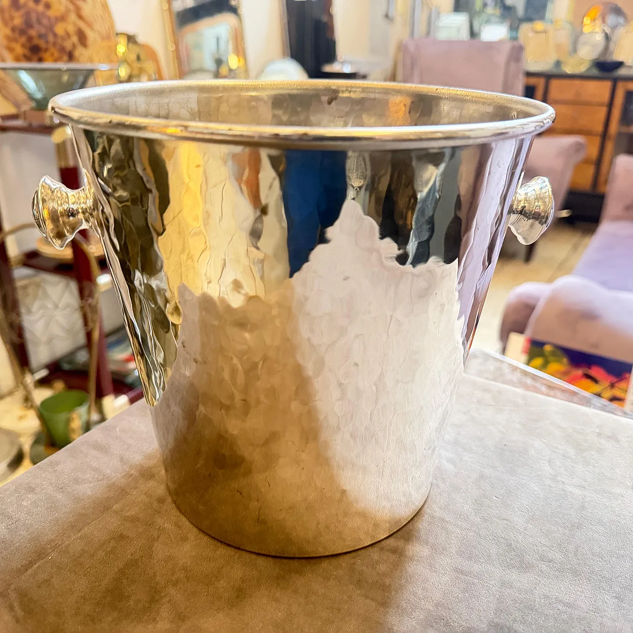 Mid-Century Modern silver plated hammered wine cooler, 1970s 11