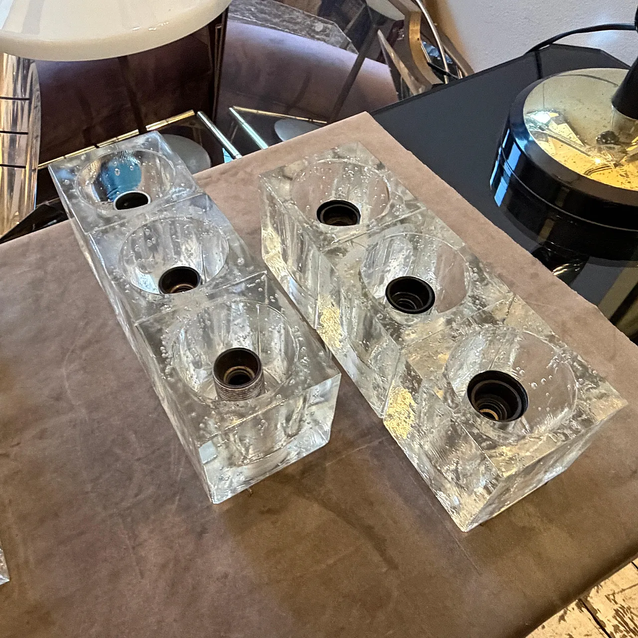 Pair of heavy Murano glass wall sconces by Sciolari, 1960s 12