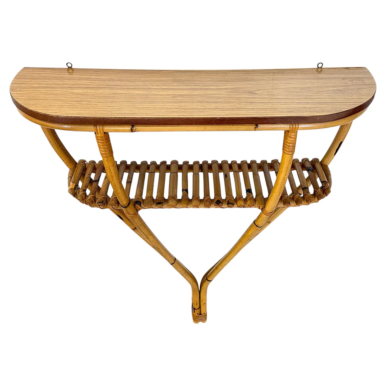 Half-moon console in bamboo and formica with lower shelf, Italy 1