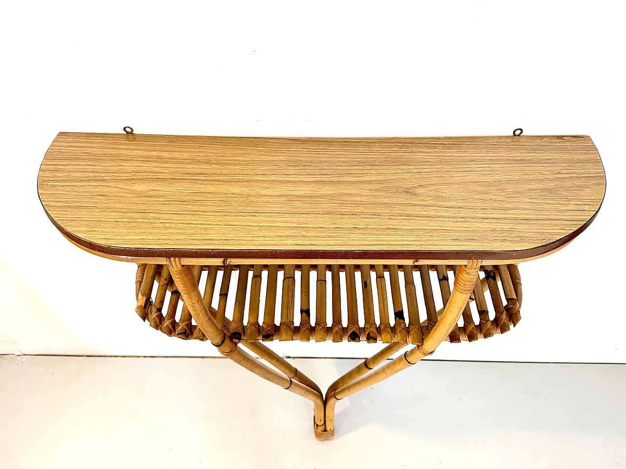 Half-moon console in bamboo and formica with lower shelf, Italy 5