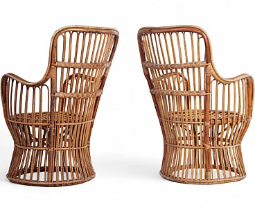 Pair of rattan chairs attributed to Luigi Caccia Dominioni, 1950s