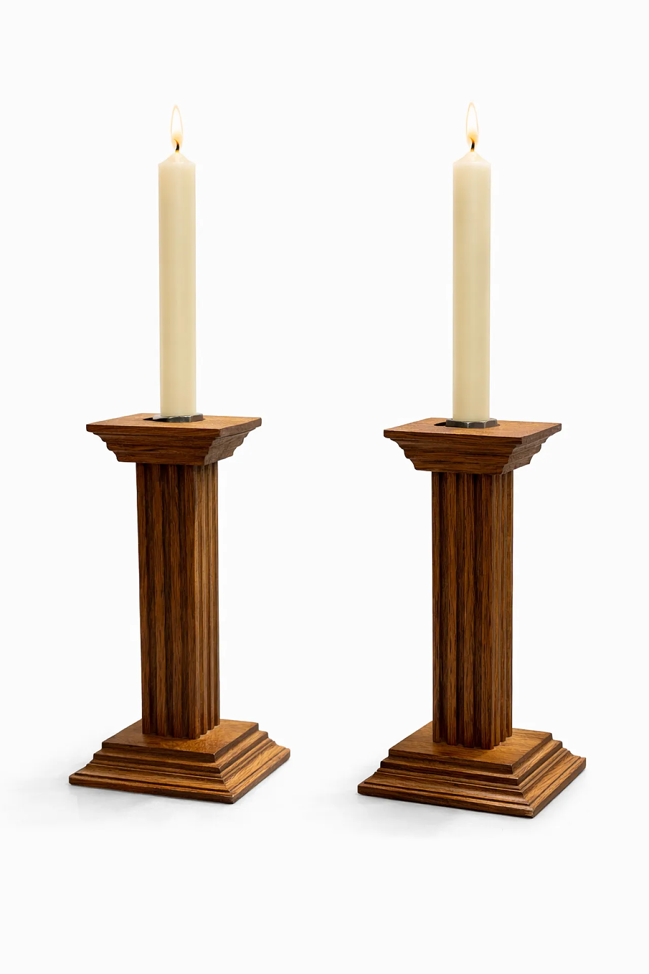 Pair Dutch Oak Candlesticks by MeubelFabriek Oisterwijk, 70s 9