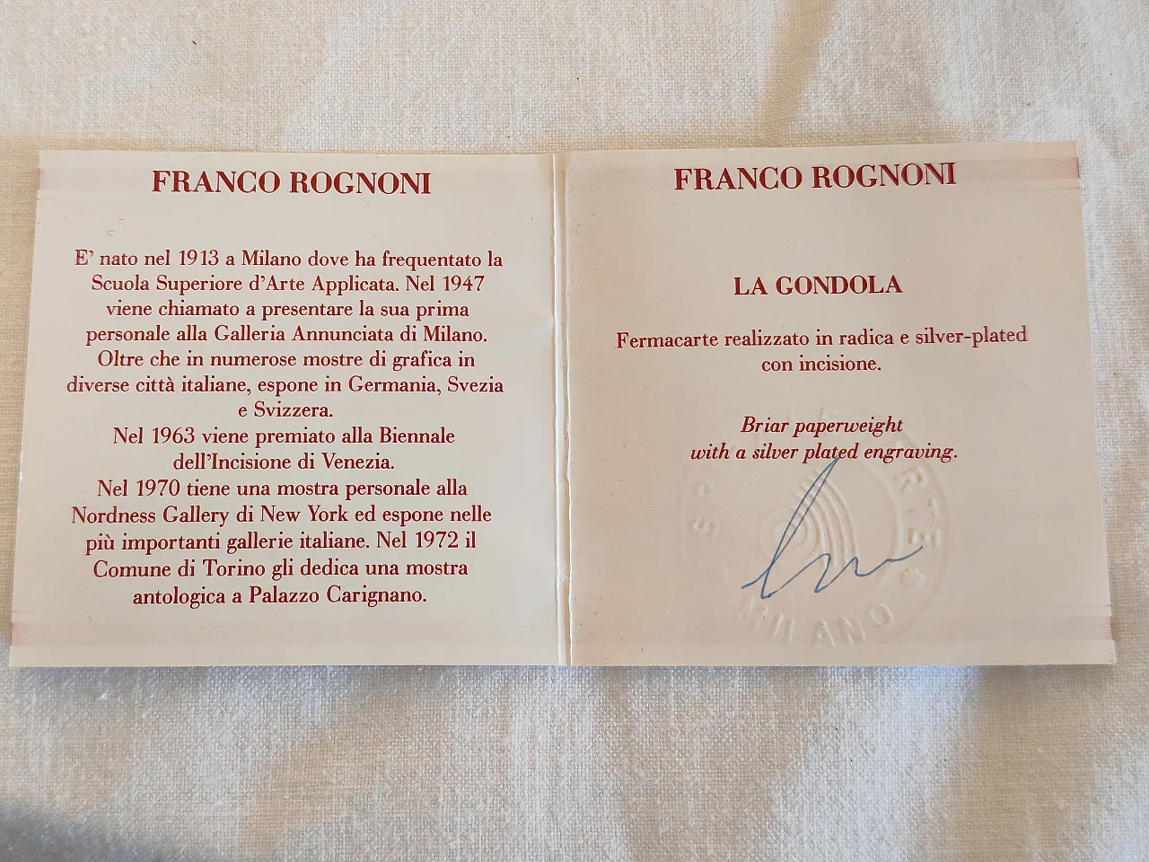 Fermacarte di Franco Rognoni La Gondola, anni '90 5