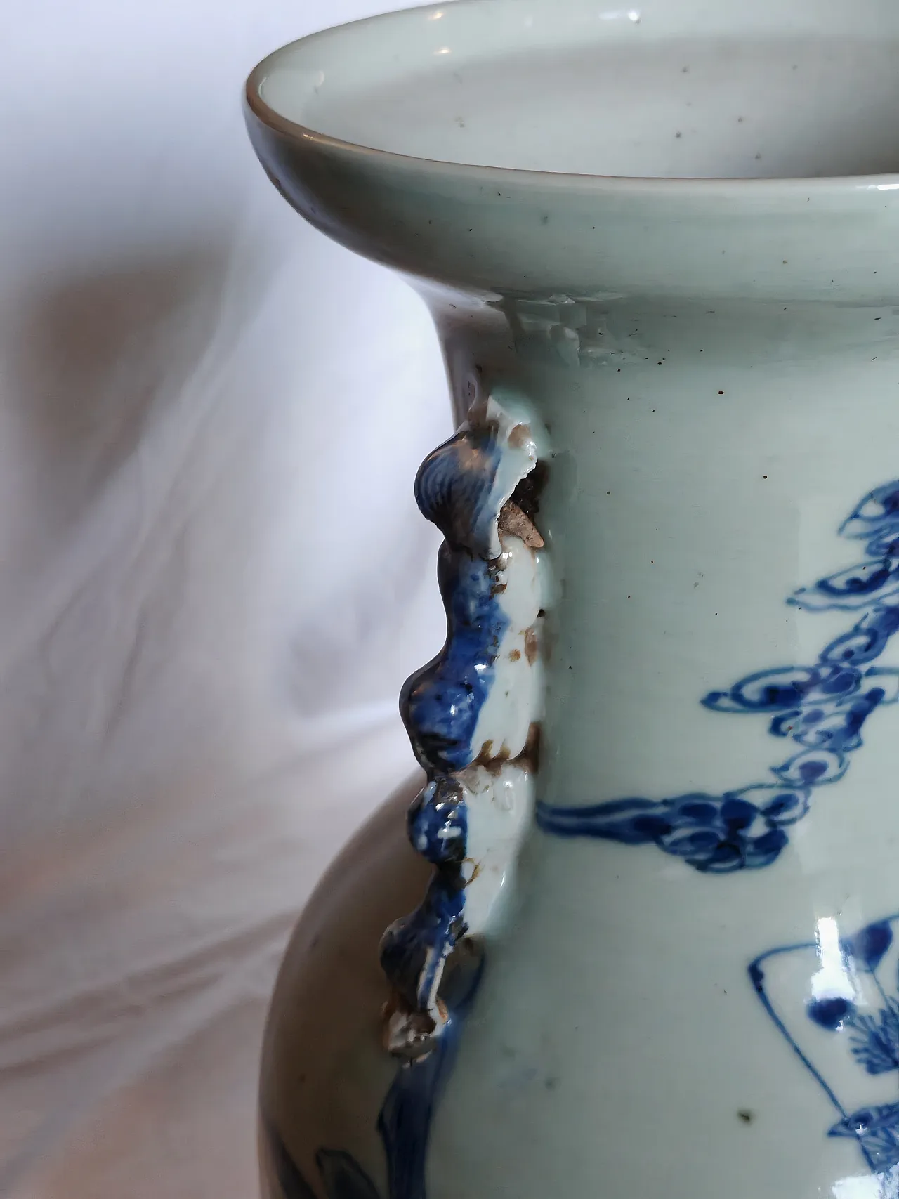 Vaso Cinese Celadon Porcellana Blu e Bianca dinastia Quing, '900 1