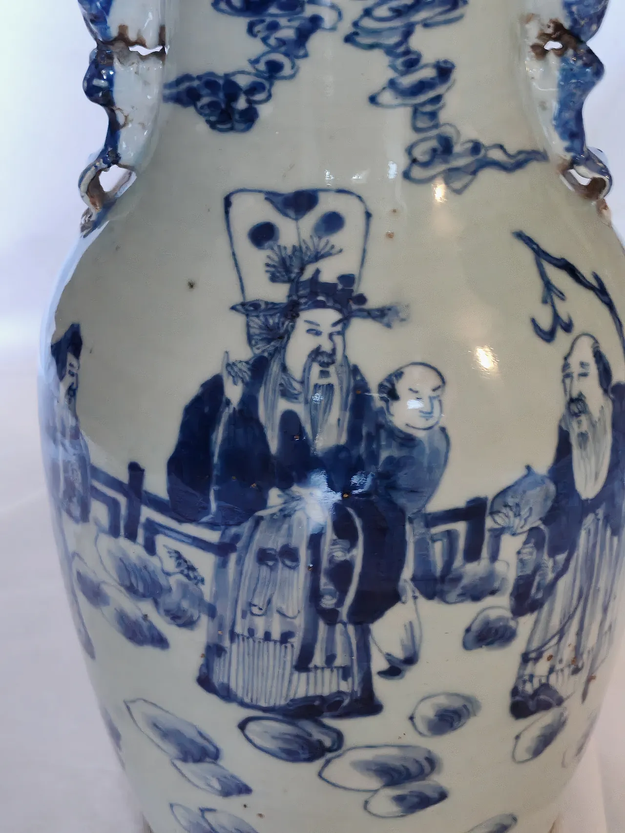 Vaso Cinese Celadon Porcellana Blu e Bianca dinastia Quing, '900 2