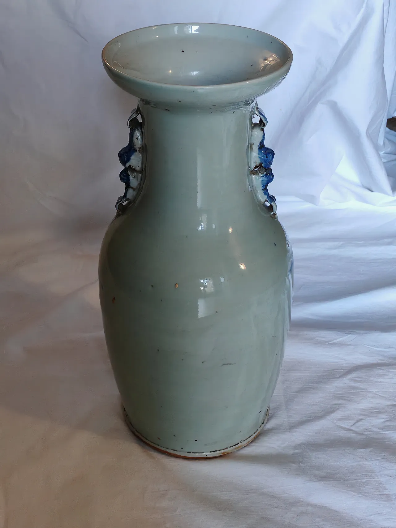 Vaso Cinese Celadon Porcellana Blu e Bianca dinastia Quing, '900 3