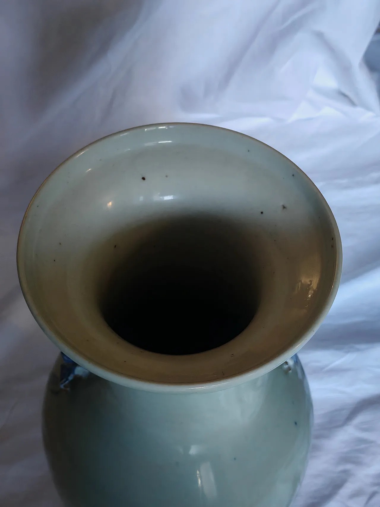 Vaso Cinese Celadon Porcellana Blu e Bianca dinastia Quing, '900 4