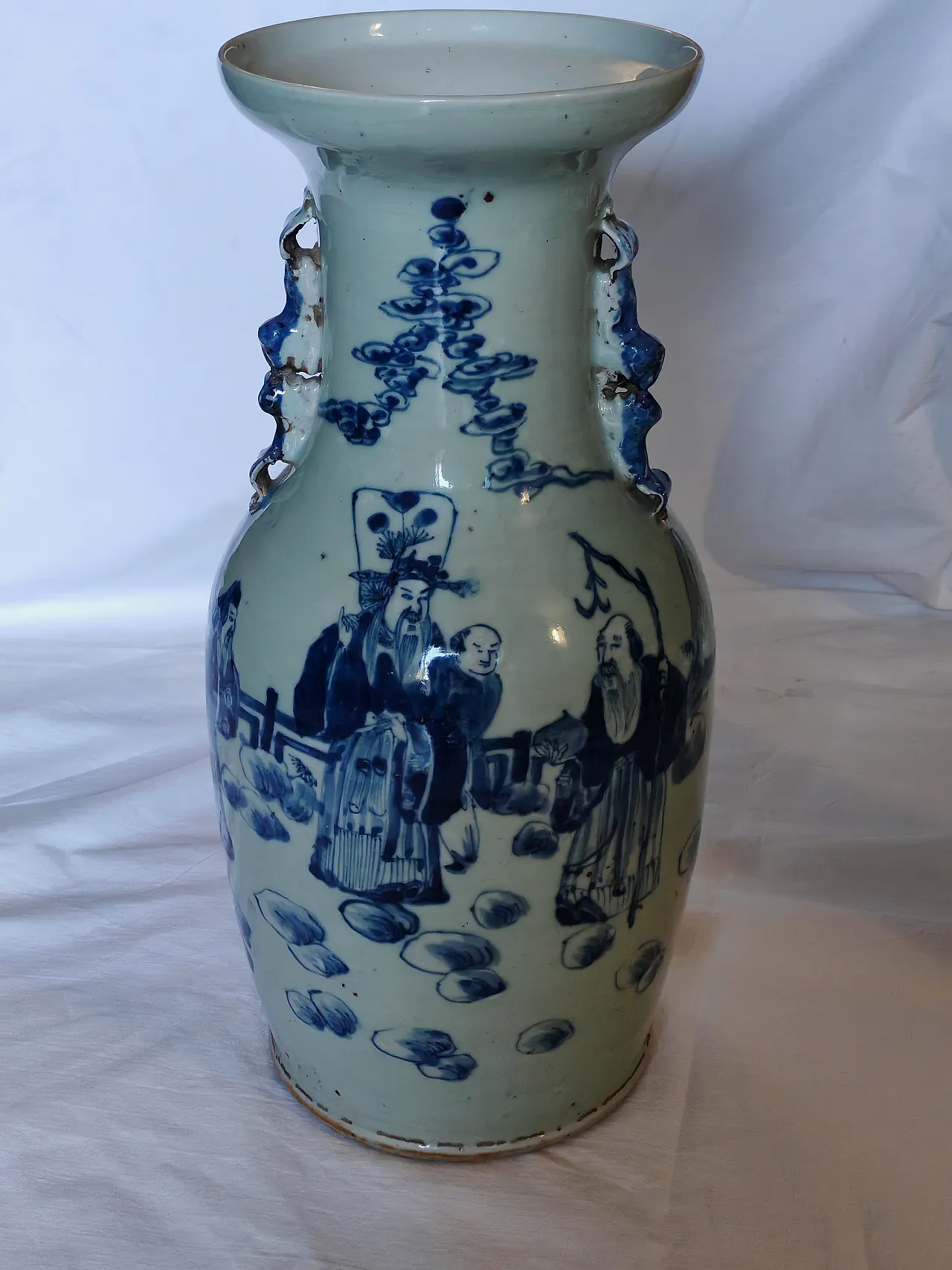 Vaso Cinese Celadon Porcellana Blu e Bianca dinastia Quing, '900 6