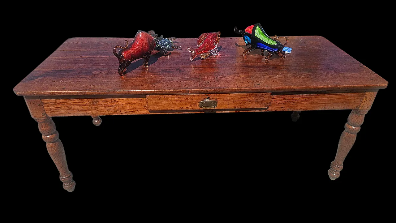 Rustic larch table with turned legs, 19th century 1