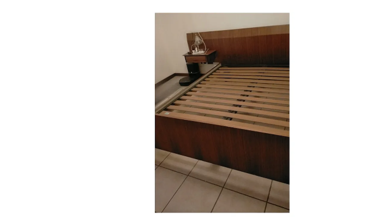 Rosewood veneered double bed frame with hanging nightstands, 1960s 10