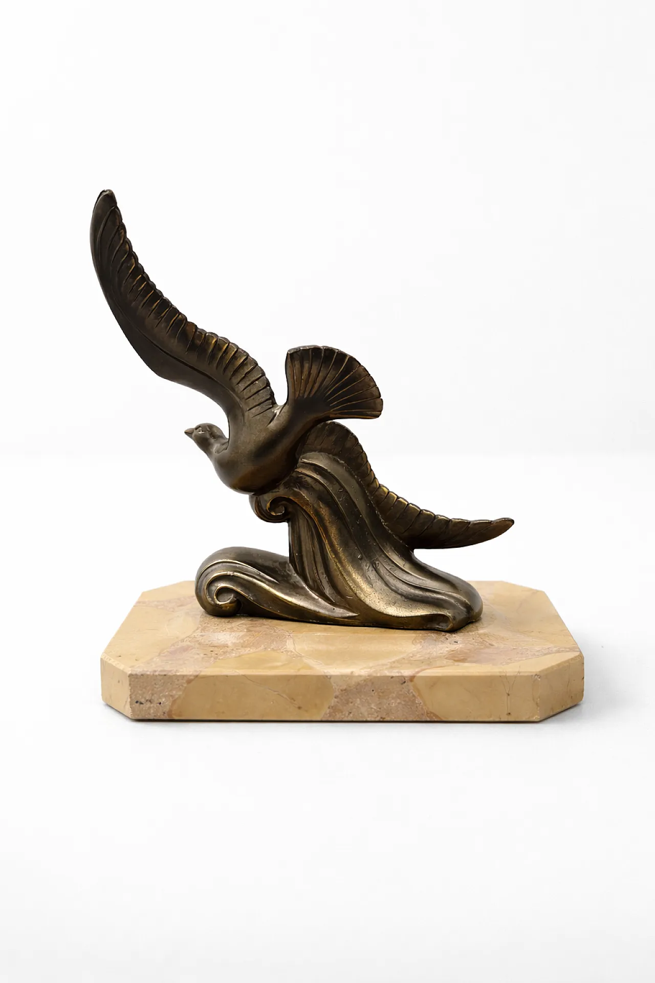 Art Deco Sculpture Bird in FlightMetal and Brecciated Marble, 50s 2