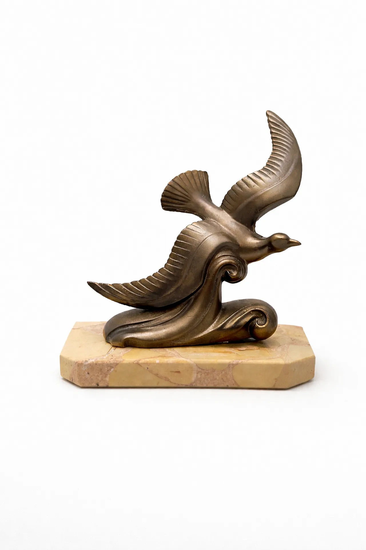 Art Deco Sculpture Bird in FlightMetal and Brecciated Marble, 50s 5