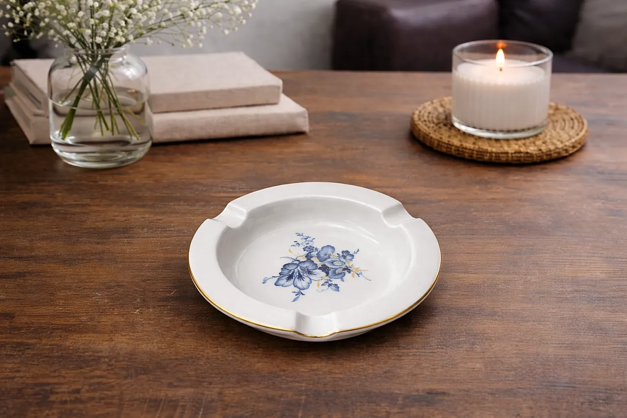 Porcelain Ashtray by Meissen Blue and Gold Floral Decoration, 70s 1
