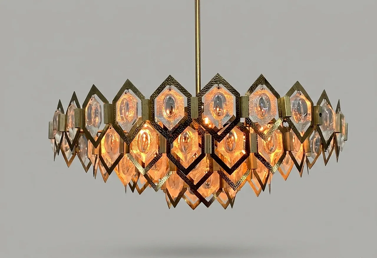 Lampadario in vetro e ottone di Jaroslav Bejvl Kamenický, anni '60 22