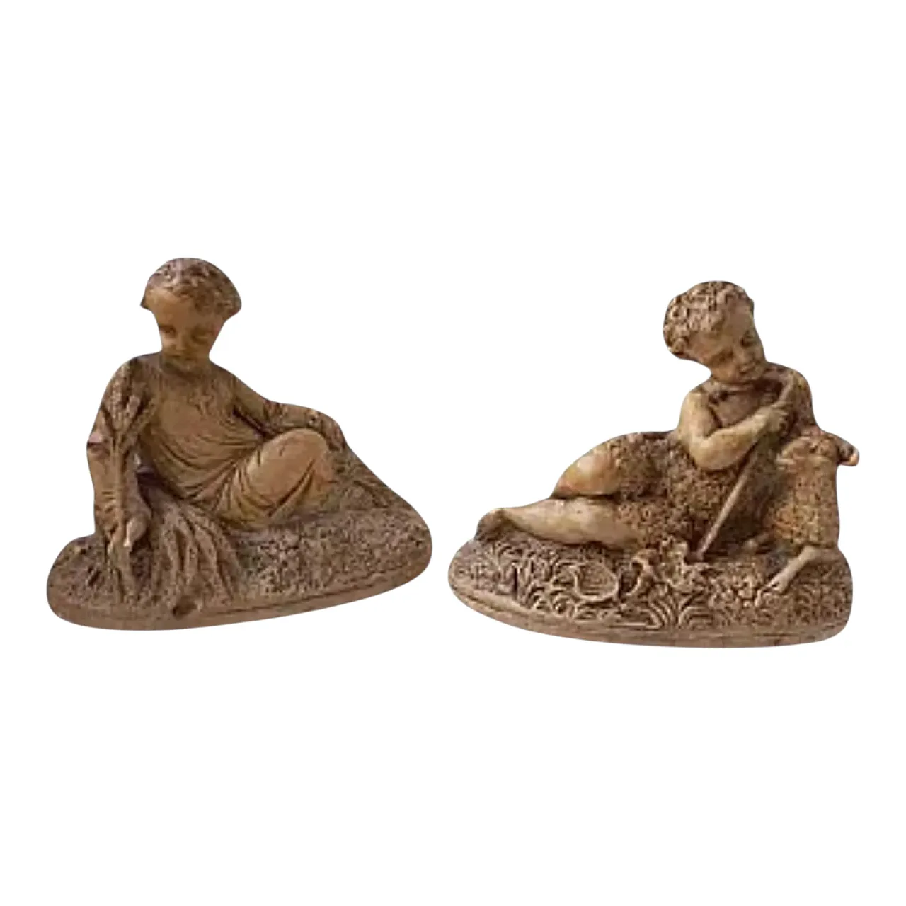 Pair of Pastoral Shepherd Figurines, Terracotta Patinated, 19th c. 13