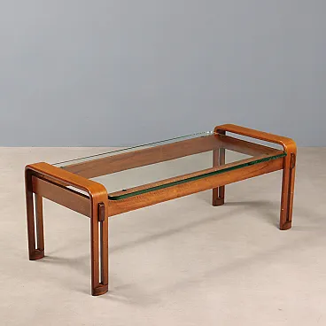 Coffee table with wooden frame and rectangular glass top, 20th century