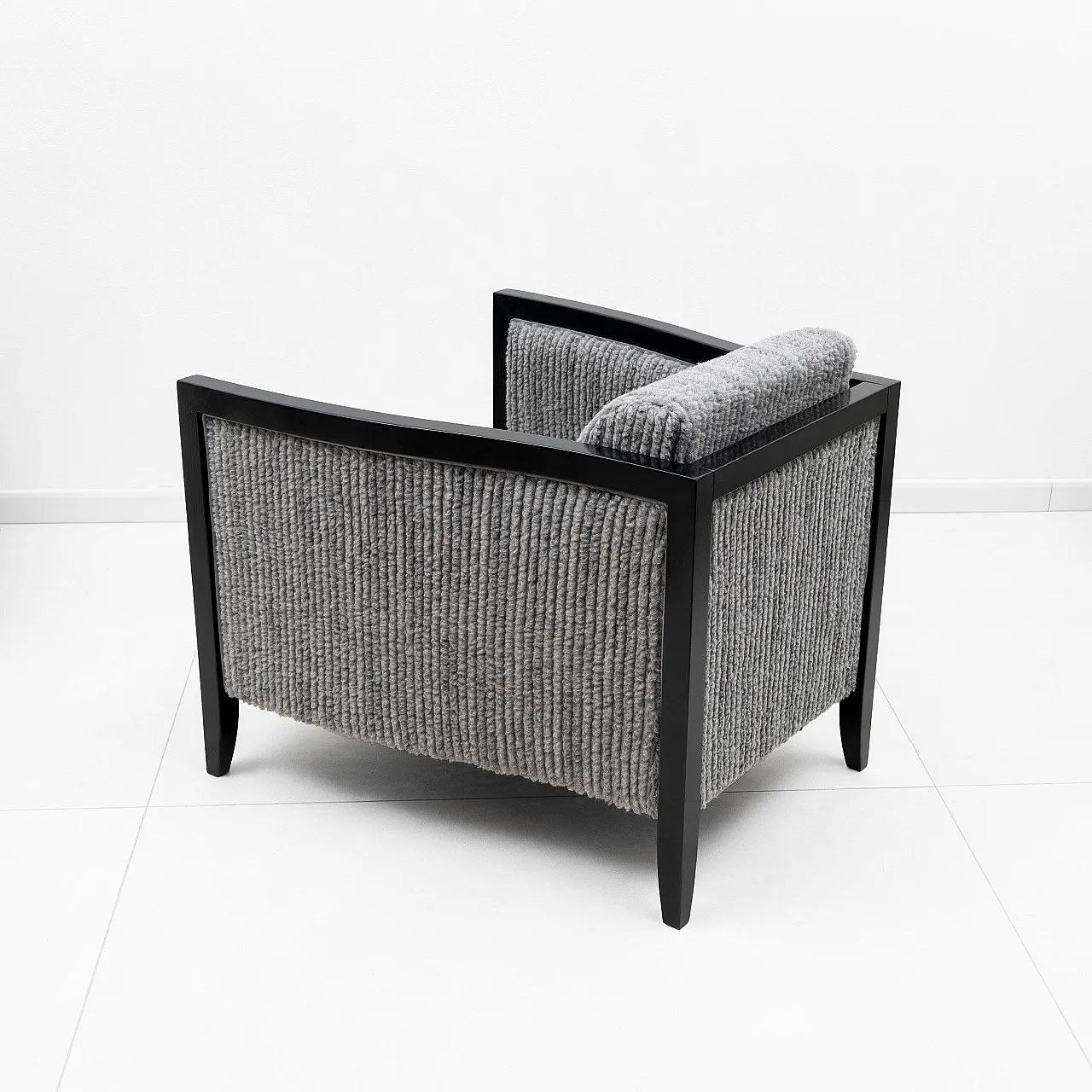 Pair of armchairs in lacquered wood and ribbed velvet, 1970s 7