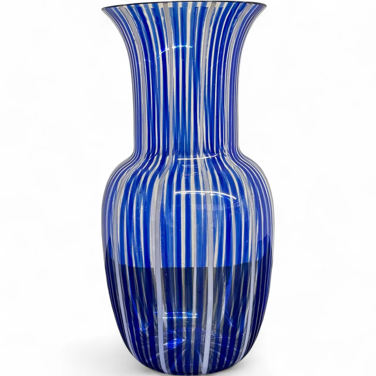 Vaso Vetro Murano a canne o filigrana, blu e vetro lattimo, anni '50 10